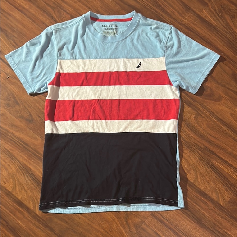 Nautica Color-Block Tee Blue and Red Short Sleeve